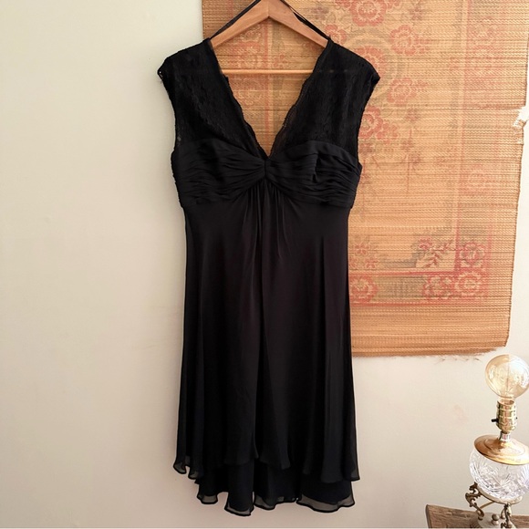 90s Silk Black Lace Chiffon Cocktail Dress - Picture 1 of 10